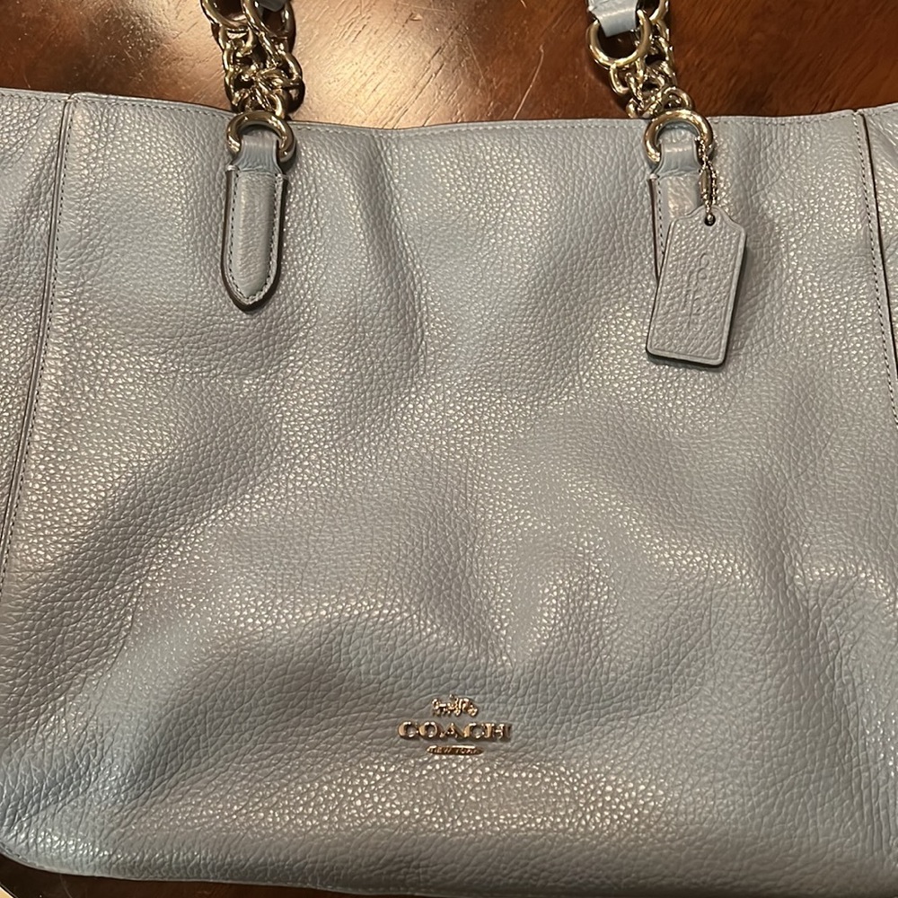 Coach Leather Tote Powder Blue - Picture 2 of 6